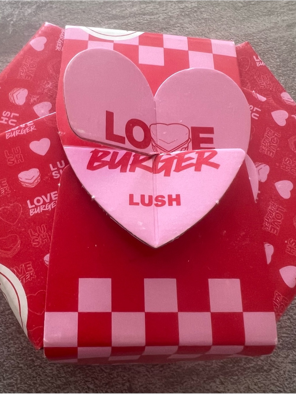 Lush Pink and Red Love Burger Bath Bomb & Bubble Bar